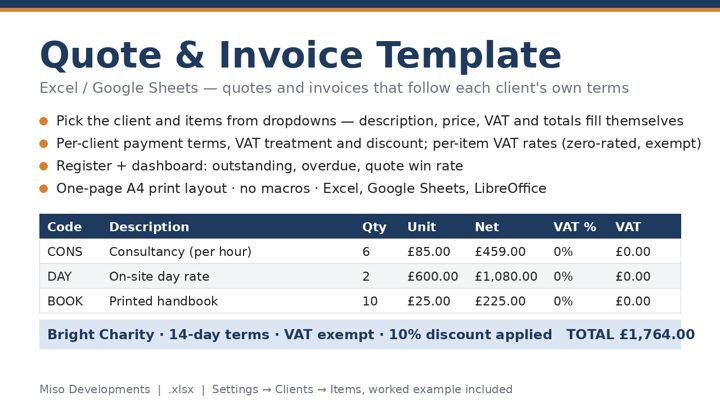 Excel template preview